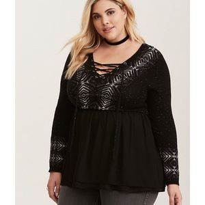 torrid > fair isle knit chiffon trim sweater